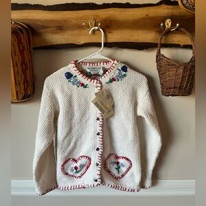 Vintage Eagles Eye Floral Heart Cardigan Sweater Size child L 12/14/ womens XS